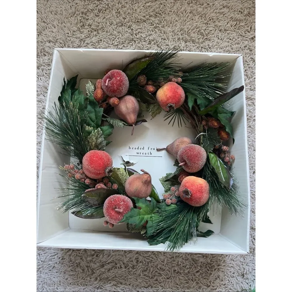 NIB Pier 1 Imports Glitter Beaded Fruit Christmas Wreath